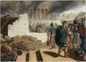 The destruction of the temple and city of Jerusalem in 70 by Roman Emperor Titus