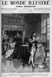 The final quartet, the second scene of the fourth act, which takes place in the room of Kimbolt Castle. Scene from the opera Henry VIII by Camille Saint-Saëns, performed at the National Academy of Music on March 5