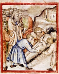 The funeral of Sarah Miniature from codex 212 (or padovano codice or Bible of Padua)