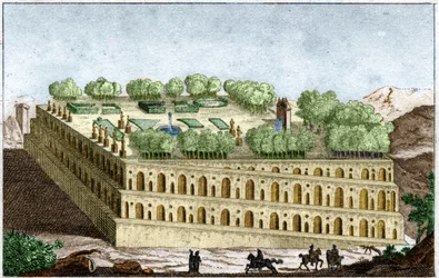 The hanging gardens of the legendary queen Semiramis in Babylon, one of the seven wonders of the world