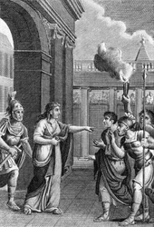 The legendary queen of Babylon, Semiramis, soothes a sedition in Babylon