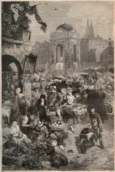 The market and the fountain of the Innocents, Paris in the 18th century - engraving of the 19th century