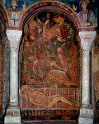The martyrdom of Saint Laurent died on the grill. Fresco of Berze the city