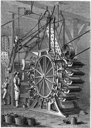 The New Wallpaper Printing Machine. Engraving in the Illustrious Journal 
