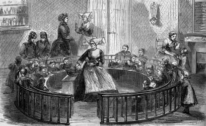 The nursery of the creche Sainte Eugenie de la rue de Crimee in Paris in 1870