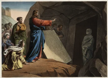 The resurrection of Lazarus. Anonymous engraving from the middle of the 19th century