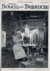 The sculptor Jean Leon Gerome finishes in his studio the model of the statue of the Duke of Aumale - Engraving in Le sun-du-dimanche, October 15