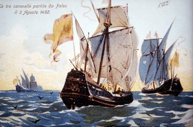 The three Caravels of Columbus leave Palos on 3/08/1492