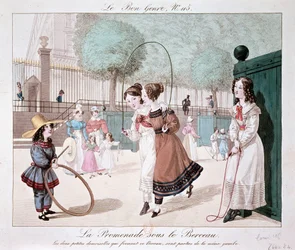 The walk under the Cradle: The two little ladies who form this Cradle, are from the same leg (Jardin des Tuileries), c. 1840