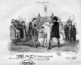 The white lady in the original costumes of 1825. Opera in three acts by Francois Adrien Boieldieu (1775-1834). Engraving in 