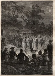 Third voyage (1776-1779) by Captain James Cook: a feast on the islands of the Friends (Kingdom of Tonga, Polynesia) - illustration taken from 