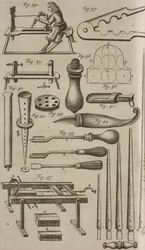 Tools for production and loading of rockets, engraving from Grand Art d