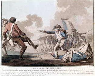 Vendée revolt: the young Darruder. This is an example of patriotic heroism, since Darruder was a 14-year-old boy who took the weapon of his father lying dead to kill his assassin and continue the fight. 1793.