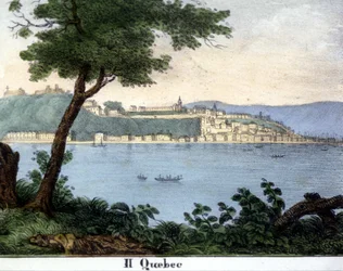 View of Quebec City at the beginning of the 19th century. Colour lithography