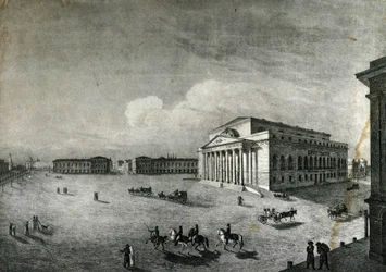 View of the Bolshoi Theatre in Moscow around 1840, Russia