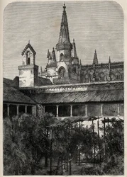 View of the Monastery of Bathala in Portugal. Engraving in 