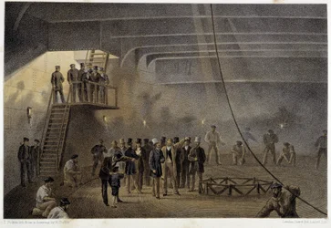 Visit of the Prince of Wales inside a boat laying the Atlantic telegraph cable