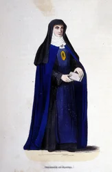 Visitandine religious in Flanders. Order of Visitation founded by Saint Francis of Sales and Saint Joan of Chantal in 1610. Engraving of the 19th century.