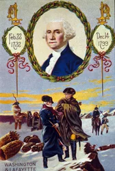 War of Independence of the United States: the Marquis de Lafayette (1757-1834) Met George Washington (1732-1799) at Valley Forge to Help him in 1777. Chromolithograph of the 19th Century
