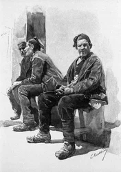 Peasants resting while waiting for harvest time (Sicily, 19th century engraving)