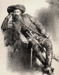 William Frederick Cody - Known as Buffalo Bill - Portrait of Buffalo Bill, Colonel William Cody - engraving after poster