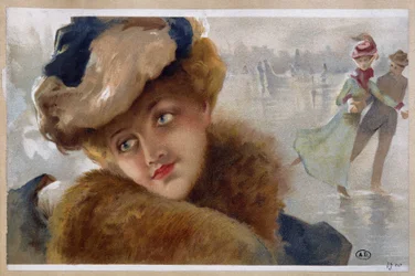 Women on an Ice Rink - Chromolithograph