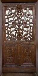 Wooden Carved Door with Skeleton