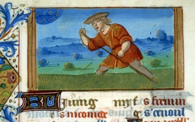 Zodiac Cancer and grass mowing - Miniature of the Middle Ages