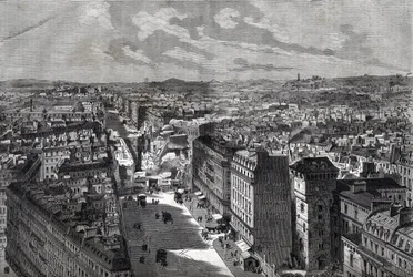 The Great Works of Haussmann - Transformations of Paris under the Second Empire, Paris Haussmannien (Boulevard, Haussmannien works) - The piercing of rue Etienne Marcel- from rue Turbigo to Place des Victoires - engraving in 