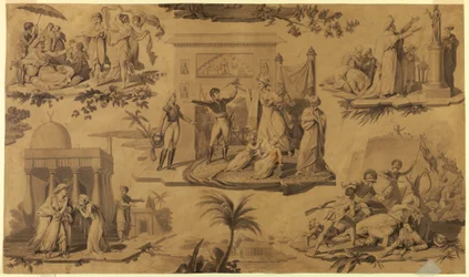 Drawing, Cartoon for Printed Cotton Textile: The French in Egypt, ca. 1815