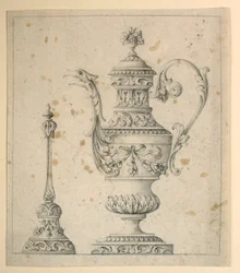 Drawing, Decorated Pitcher and Hand Bell, 1860–80