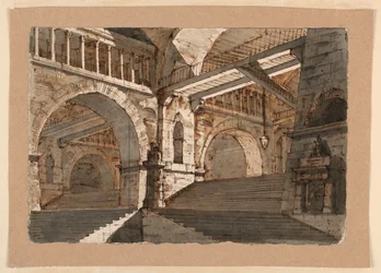 Stage Design, Underground Stairways and Galleries of a Fortified Palace, ca. 1800