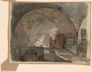 Stage Design, Underground Vaulted Space with Tombs, early 19th century