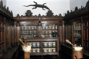 17th century pharmacy, vases, pots, mortars... Museum of Science and Technology, Milan.