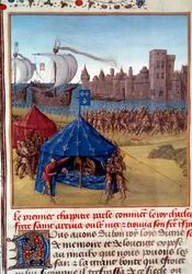 8th Crusade: The death of Saint Louis from the plague in Tunis (Miniature from 