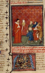 A Doctor Examining a Jar of Urine in Front of Patients