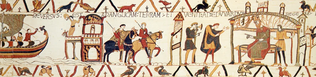 A Scene from the Bayeux Tapestry Depicting King Edward Talking with Harold