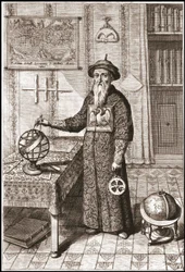 Adam Schall, Astronomer in Mandarin Costume, with Terrestrial and Celestial Globes and Astrolabe - in 