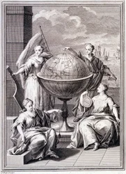 Allegory of the Exploration of the World - in Historical Journey of South America done by Order of the King of Spain, by Don Georges Juan and Don Antoine de Ulloa, Librairie du Roi, Paris