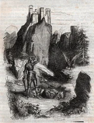 Atlant Defeated by Bradamante - Engraving of 1851 from 