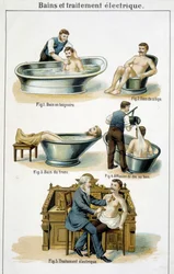 Baths and electric treatment: 1) Bathtub, 2) Seat bath, 3) Trunk bath, 4) Back to bath, 5) Electric treatment in 