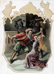 Blue Beard. Tale of Charles Perrault. 1697. Chromolithography of the Late 19th Century