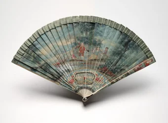 Brisé fan with a scene of two couples in a landscape, c.1700-25