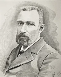 Pierre Curie, French physicist. Portrait of 1898 (engraving)