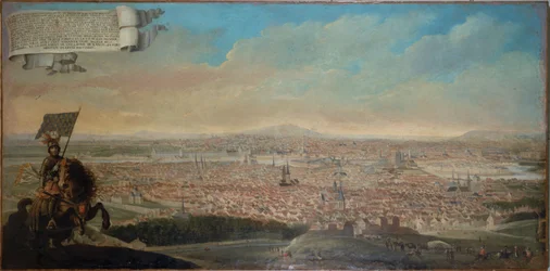 Cavalier view of Paris, with the equestrian portrait of Chevalier des Essarts, circa 1645