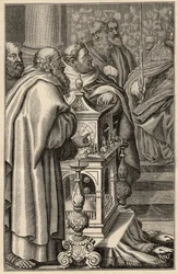 Charlemagne receiving the gift of a clepsydra (water clock) from Harun al-Rashid - In 797 the caliph of Baghdad, Harun al-Rashid offers Charlemagne a clepsydra emblematic of the technological know-how of Arab civilization