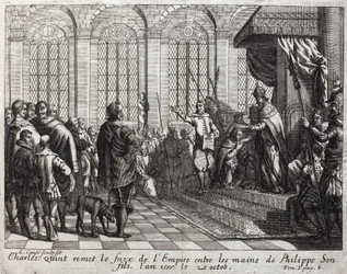 Charles V handed over the faix of the Empire to Philip II, his son, on October 25.