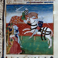 Chivalrous tournament between Tristan and Palamede. Miniature taken from the manuscript 