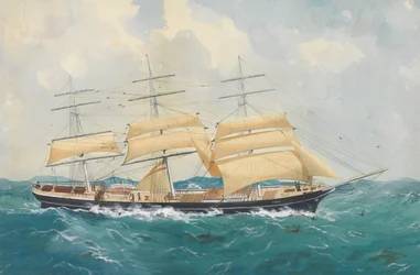 Clipper ship Dharwar in a rough sea