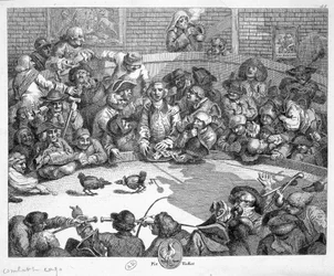 Cockfighting - engraving